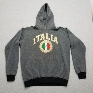 Mens Hoodie XL Gray Long Sleeve Pullover Pockets BMS Moda Italiana‎ Logo